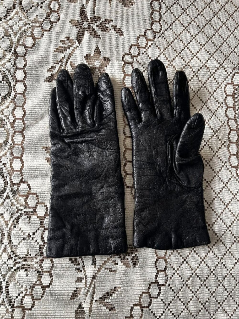Fownes Black Leather Cashmere-Lined Womens Gloves Genuine Leather Size 7
